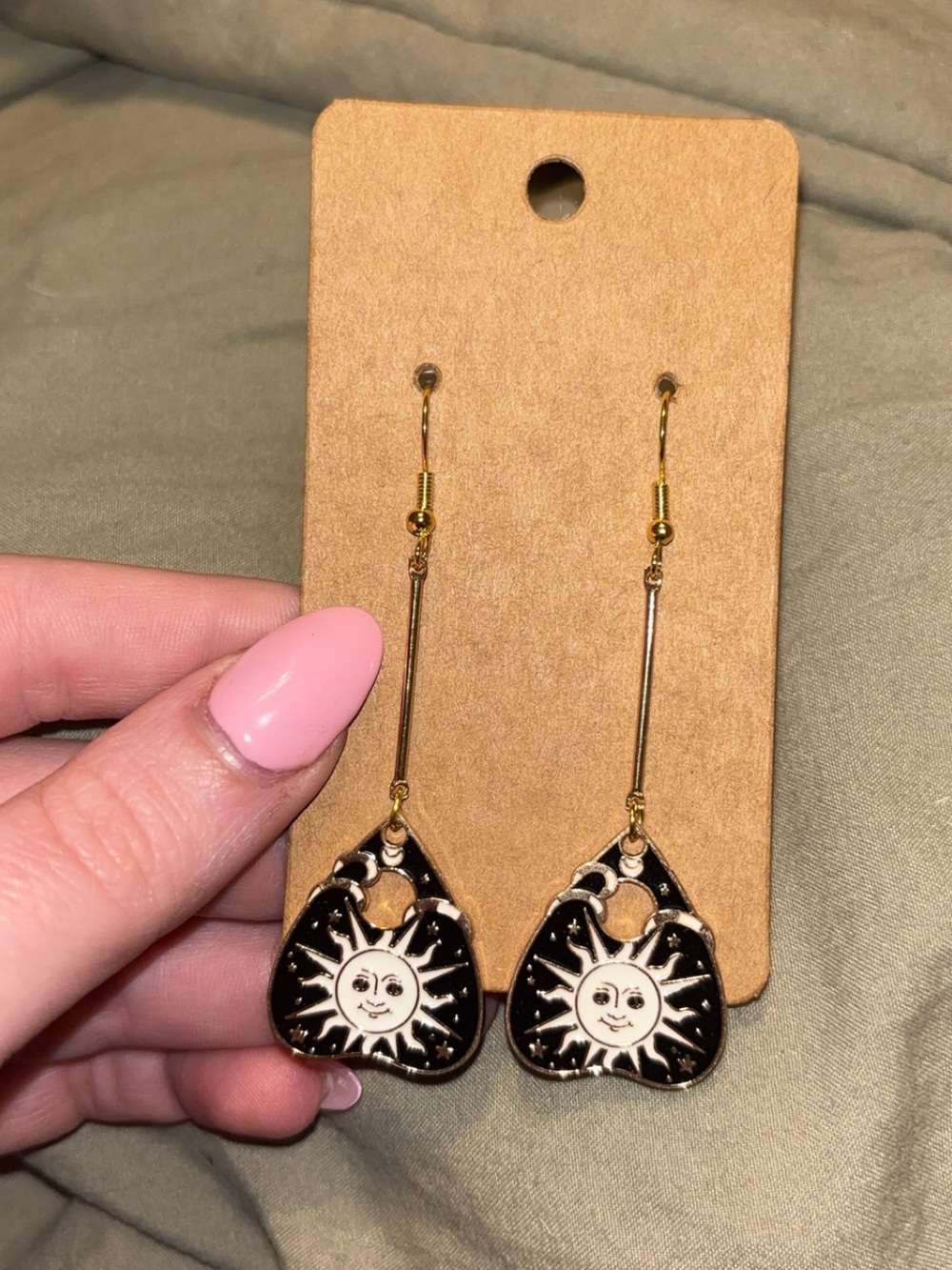Black and Gold Sun Face Drop Earrings - Women Jewelry